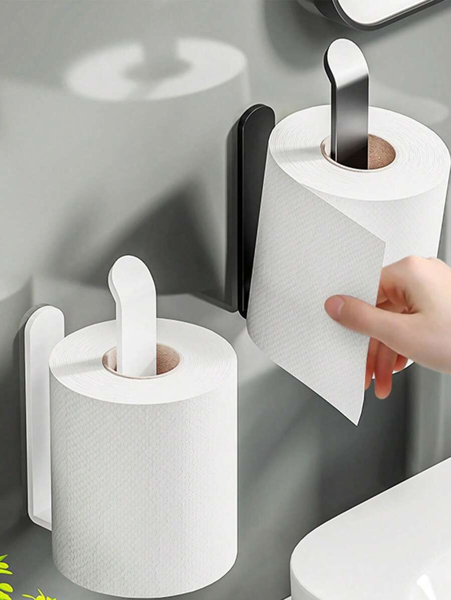 1 pieza Soporte para papel higiénico en forma de U sin taladro - Organizador de baño minimalista, Estante autoadhesivo para rollos de papel higiénico, Diseño elegante, Material de plástico, Fácil de pegar - Multicolor - Ver 1