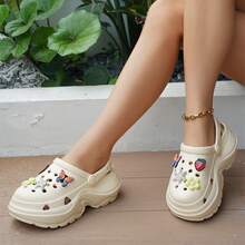 Zuecos pantuflas de color liso para mujer, suela gruesa y cómoda de material EVA, pantuflas de jardín de punta redonda suave, zapatillas de playa para exteriores para hombre y mujer - Blanco - Ver 3