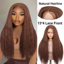 Yaki Kinky Straight 13X4 Lace Front Synthetic Wig,Black Color, Pre-Plucked, With Baby Hair, Bleached Knots, Suitable For Cosplay, Daily Wear, Party, Heat Resistant Fiber Material. - Multicolor - View 10