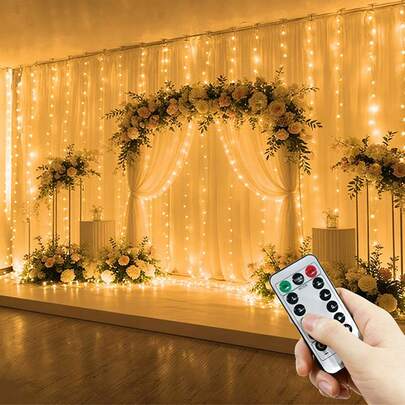 Luces de cadena de decoración de boda LED, luces de cortina de hadas alimentadas por USB con control remoto - 8 modos, adecuadas para el hogar, decoración de dormitorio, iluminación de ambiente interior, decoración de jardín