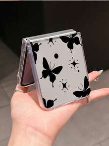 1pc Fashionable And Simple Frosted PC Material Cute Butterfly Element Folding Phone Case, Can Protect And Prevent Falling For: SamsungGalaxy Zflip 3/Zflip 4/Zflip 5/Zflip 6/Zflip 7/ Find N3 Flip/ Razr 50 Ultra/ Razr 60 Ultra/ 60/ Razr 50/XiaomiMIX Flip/Galaxy Z Flip7 FE - Clear - View 8