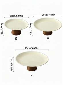 1pc High Stem Stainless Steel Serving Tray, Suitable For Dining Table, Restaurant, Kitchen, Party, Birthday - Wooden Stand, White Stainless Steel Tray - View 11