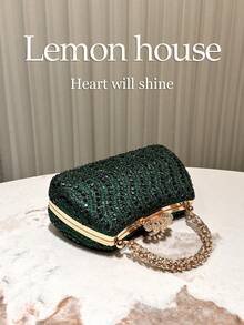 1pc Solid Color Luxury Rhinestone Glitter Handbag, Fashionable And Elegant Clutch Purse Suitable For Evening Dress, Formal Occasions, Weddings, Parties, Ideal Gift For Women - Dark Green - View 6