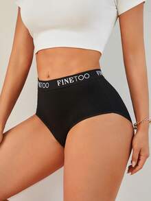 FINETOO 4条装撞色纯棉高腰三角裤，女士基本款内裤 - 彩色 - 查看 3