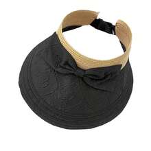 1顶女士蝴蝶结草帽，适合春夏穿着，宽檐防晒帽，可折叠户外沙滩帽，蝴蝶结草编可调节防皱防紫外线帽，发饰，女士帽子，沙滩帽 - 彩色 - 查看 12