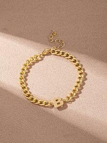 1pc Minimalist Stainless Steel Letter A-Z Bracelet, Fashionable Daily Wear Gift For Friends - Yellow Gold - View 22