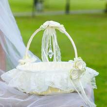 大型花童婚礼篮，蕾丝蝴蝶结婚礼篮，带可折叠提手，婚礼仪式派对用品 - 1PC - 查看 2