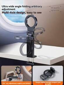 2pcs Airplane Phone Holder,Travel Magnetic Phone Holder, Magnetic Phone Holder, Abs Material, Magsafe Portable Clip Rotatable Foldable, Universal Phone Stand 360 Degree Rotation, Desktop Foldable Bracket,Suitable For Air Travel, Desktop Office, Car Travel, Kitchen/Bathroom, Fitness/Sports. - Multicolor - View 2