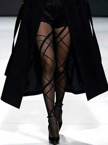 Plus Size Women's Elegant Asymmetrical Diamond Pattern Pantyhose, Black, High Elasticity, Suitable For All Seasons.This Plus Size Sheer Pantyhose Is Versatile And Can Be Paired With Various Outfits To Showcase Youthful Vitality, Sexiness And Fashionability. - 黑色 3 - 查看 9