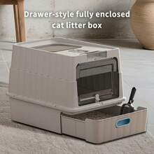 Foldable Cat Litter Box With Lid - Jumbo Enclosed Potty - Top Entry Anti-Splashing Toilet - Includes Scoop & 2-In-1 Cleaning Brush - 52*35*35cm - View 4