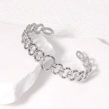 1 pieza Brazalete de acero inoxidable sofisticado y hueco ajustable para mujer, no se desvanece - Plateado - Ver 2