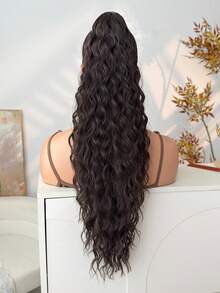 黑色26英寸长波浪卷发，带尾部延长抽绳夹式假发，采用耐热合成纤维制成，适合女性参加派对和日常佩戴。 - 摩卡棕 - 查看 5