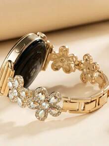 Crystal Flower Metal Strap For Galaxy Watch 7/6/5/4 Strap 40 Mm 44mm 47mm 46mm 41mm,Galaxy Watch 5 Pro 45mm,Galaxy Active 2,Galaxy The Watch 3,18/20/22mm, Compatible With HW Watch 5/4/3/2/1 And GT5/4/3/2, As Well As HW Watch Fit3/Fit4 And HW Band 8/9/10NFC - Gold - View 2