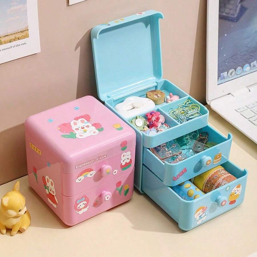 1pc Cute & Creative Jewelry Box With Flip Cover And Drawer, Home Storage - Multicolor - View 1