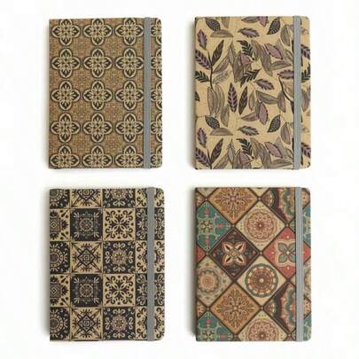 A6 Cork Fabric Retro Notebook, 200 Pages/100 Lined Pages, Pocket Journal With Round Corners And Binding Strap