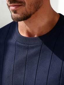 GRDR Men's Summer Ribbed Crew Neck Knit Short Sleeve Sweater - Navy Blue - View 4