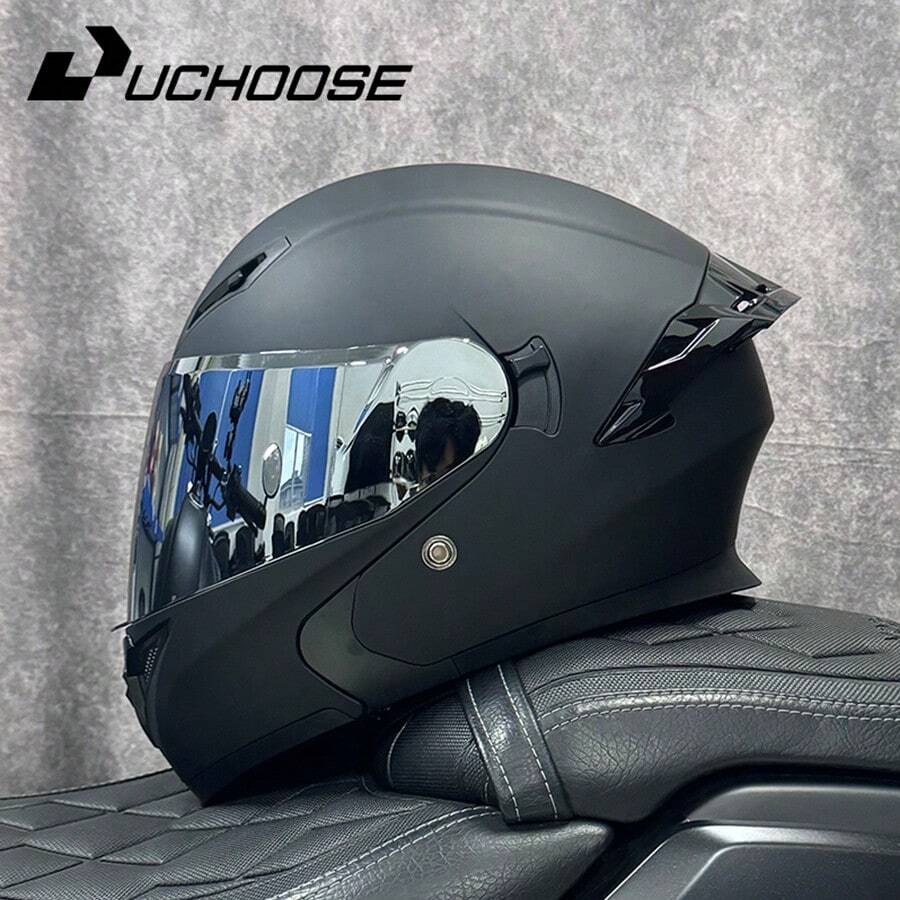 High Quality DOT Motorcycle Helmet Four Seasons Motocross Racing Modular Flip Up Casco Men Women Off Road Helmet Unmasked - 默黑-銀鏡 - 查看 1