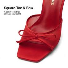 Women Fashion Stiletto Mule Sandals With Bow Mesh Decorative, Open Toe Mesh Breathable Slip-On Summer High Heel Sandals For Daily Party Wedding Wearing - 紅色 - 查看 6