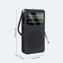 便携式收音机，支持AM/FM/SW频段，电池供电，配备3W大扬声器，晶体管收音机接收效果极佳，带背夹，可放入口袋，内置手电筒、3.5mm耳机插孔和调谐指示灯，是送给长辈的理想礼物。 - 查看 3
