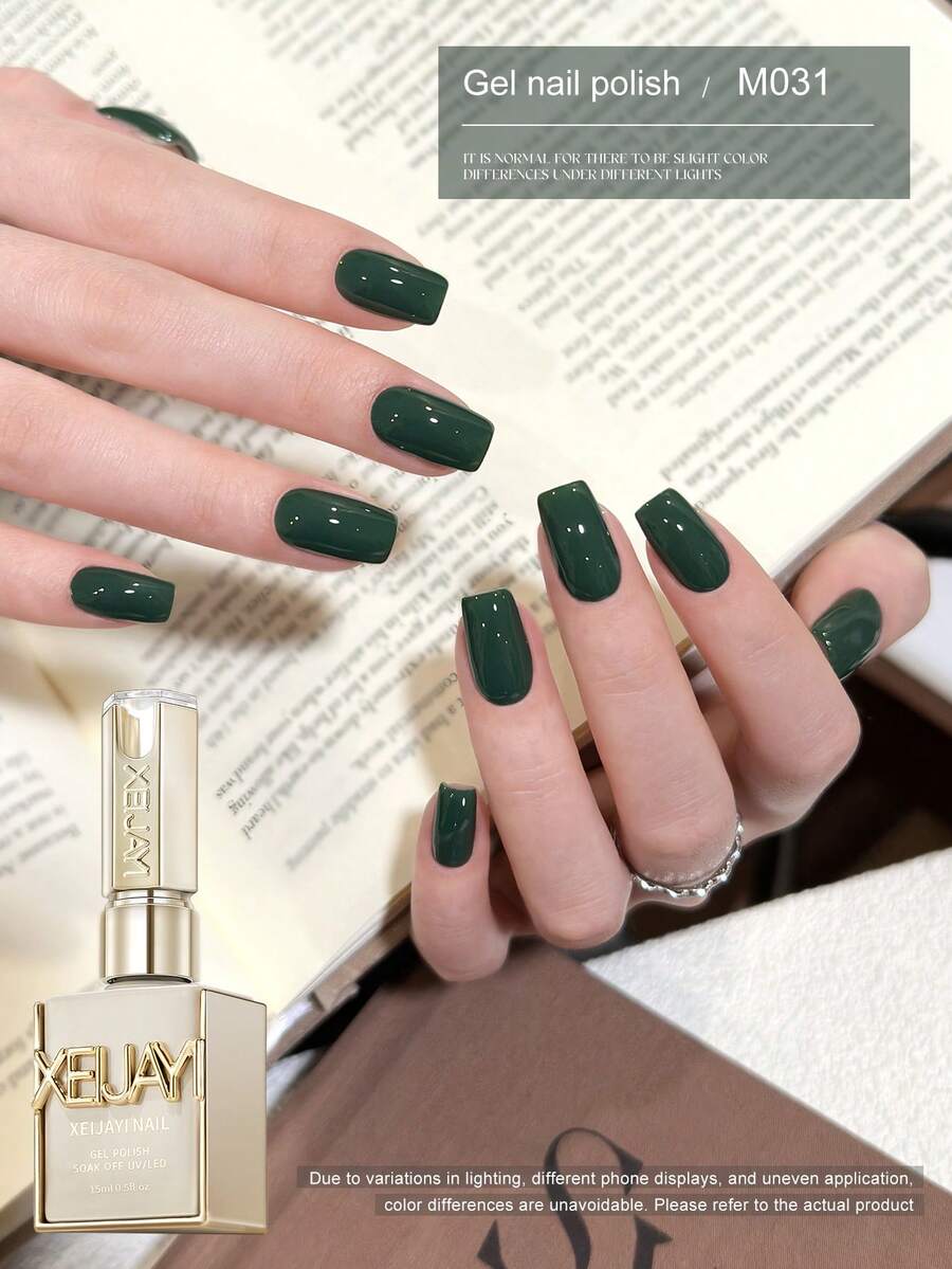 XEIJAYI 1瓶15毫升深绿色凝胶指甲油，纯色，可卸除，适合所有季节