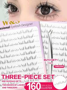 Waloshow 2 Boxes Eyelash Extension Kit With Professional Tweezers, Variety Of Styles Available - 80-200pcs Cat-Eye Lower Lashes, Natural Wispy Clusters, Transparent Stem Faux Lashes For Beginners & Cartoon Fans - B - View 5