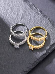 1 Set Of 2 Minimalist Sparkling Zirconia Inlaid Closed Ring Set, Versatile For Daily, Party, Wedding, Spring, Eid/Ramadan Blessing Gift - Sparkling  Closed Ring Set - View 4