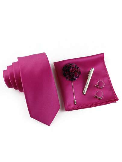 ZONFAZ 5pcs/Set Men's Business Fashion Tie & Handkerchief & Cufflinks & Lapel Pin & Tie Clip Combo Suit, Wedding & Party Essentials