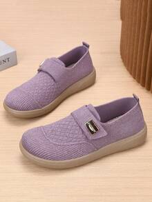 女士平底套脚鞋，网眼透气鞋面，防滑软底，舒适休闲，适合春季、秋季日常穿着、散步、健身、学院风等场合。 - 紫色 - 查看 5