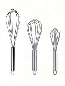 1pc/3pcs Stainless Steel Balloon Whisk Set, Upgraded Cooking Whisks For Mixing, Beating, Blending And Stirring - Silver - View 1