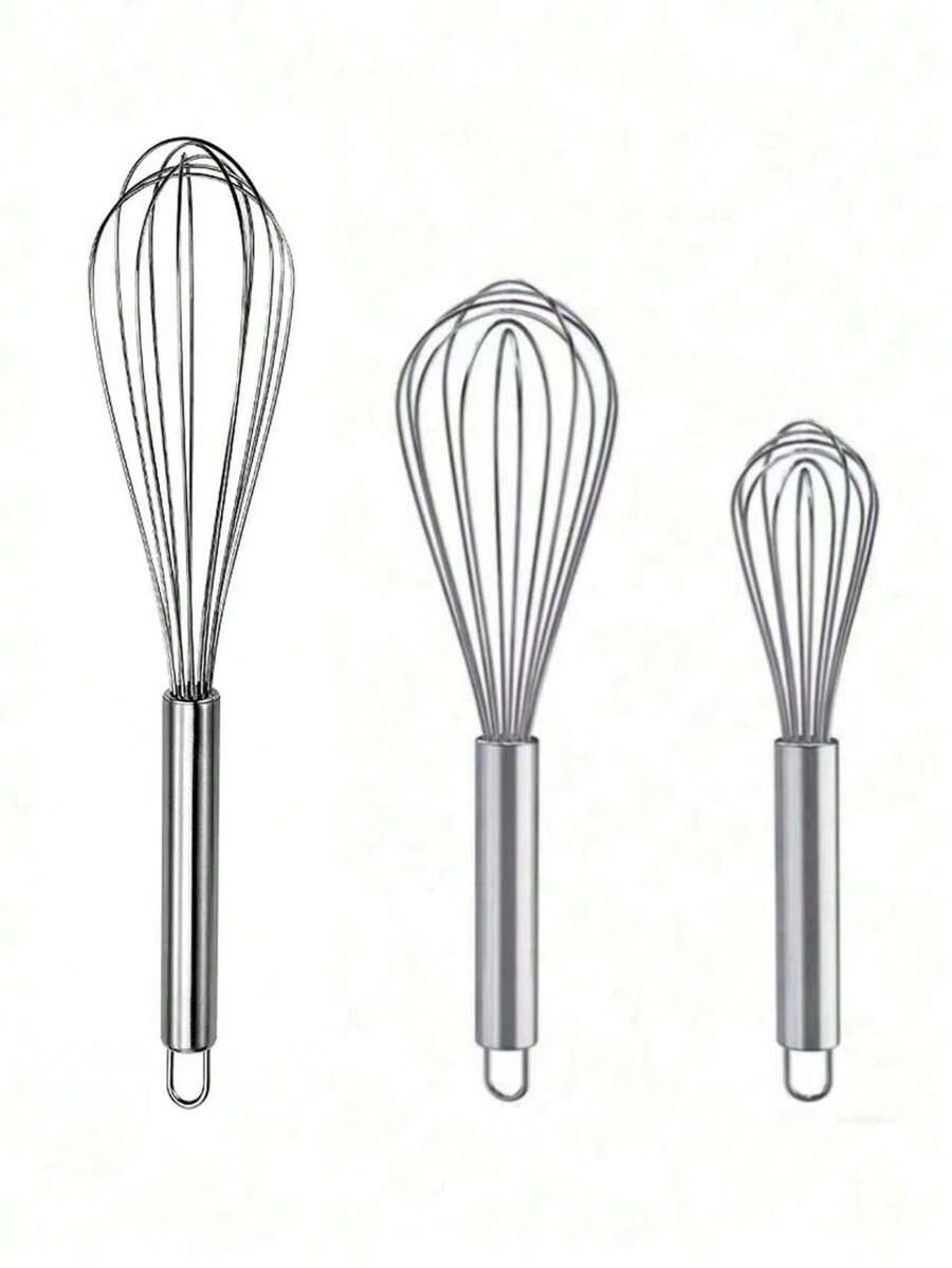 1pc/3pcs Stainless Steel Balloon Whisk Set, Upgraded Cooking Whisks For Mixing, Beating, Blending And Stirring - Silver - View 1