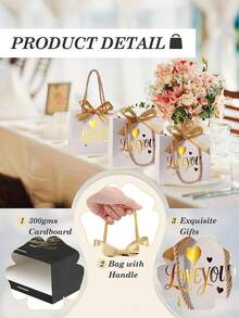 10PCS/1PC/Valentine's Day Wedding Favor Tote Bags With Ribbon 14x12x6cm - White With Gold Ribbon - View 7