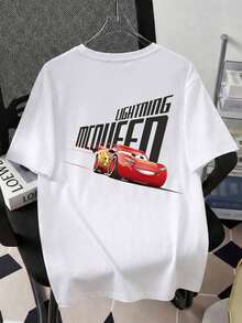 Disney Stylish Crew Neck Short-Sleeved T-Shirt For Men And Women, Featuring A Lightning McQueen Print From Cars. Made Of Comfortable, Soft, And Breathable Pure Cotton, This Unisex Style Is Perfect For Summer Outdoor Wear. - 白色 - 查看 3