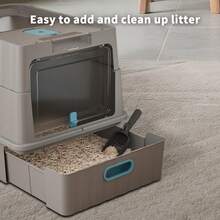 Foldable Cat Litter Box With Lid - Jumbo Enclosed Potty - Top Entry Anti-Splashing Toilet - Includes Scoop & 2-In-1 Cleaning Brush - 52*35*35cm - View 3