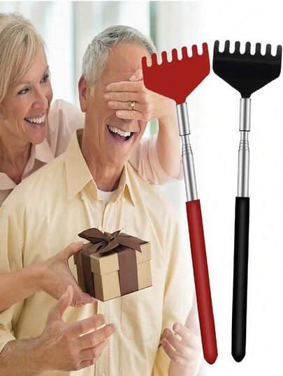 2个卡通背部按摩器 | 金属伸缩式手部按摩器，彩色手柄，符合人体工程学设计，男女通用，感恩节、生日、圣诞节完美礼物，趣味设计，经久耐用