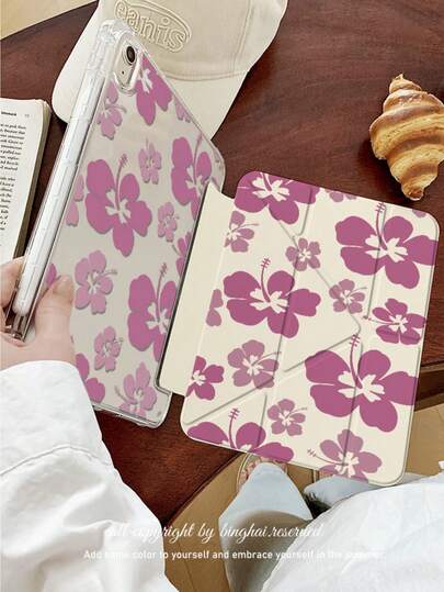 1 件装，粉色芙蓉花图案，高清亚克力平板电脑保护套，适用于 10/11 代/Pro 13 英寸（2025 款），可折叠支架，防震防尘，支持自动唤醒/睡眠功能，是办公/学习/娱乐的必备保护套，非磁吸式保护套。