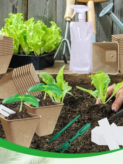 1 Set 50 Pcs Square Nursery Pots Small Seed Starting Pots With With 2 Pcs Garden Tools 50 Pcs Plant Labels And 1 Pc Plastic Spray Bottle Plant Seed Starter Pot Seedlings Sprouting Plant Seedling Pots For Indoor Outdoor Planting Spring Garden Supplies