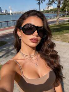 1pair Women Advanced Sense Unique Double Beam Design Pilot Frame All-Season Street Style Stylish Futuristic Hot Girl Style Fashion Eyeglasses For Women-Outdoor Casual Activities,Appointment Outfits,Bachelorette Party,Beach Accessories - 彩色 - 查看 9