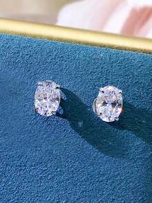 1 Pair Elegant Cubic Zirconia Stud Earrings, Suitable Women, Weddings, Engagements, Anniversaries, Parties, Valentine's Day And Other Occasions RAYW - Vàng - Xem 6