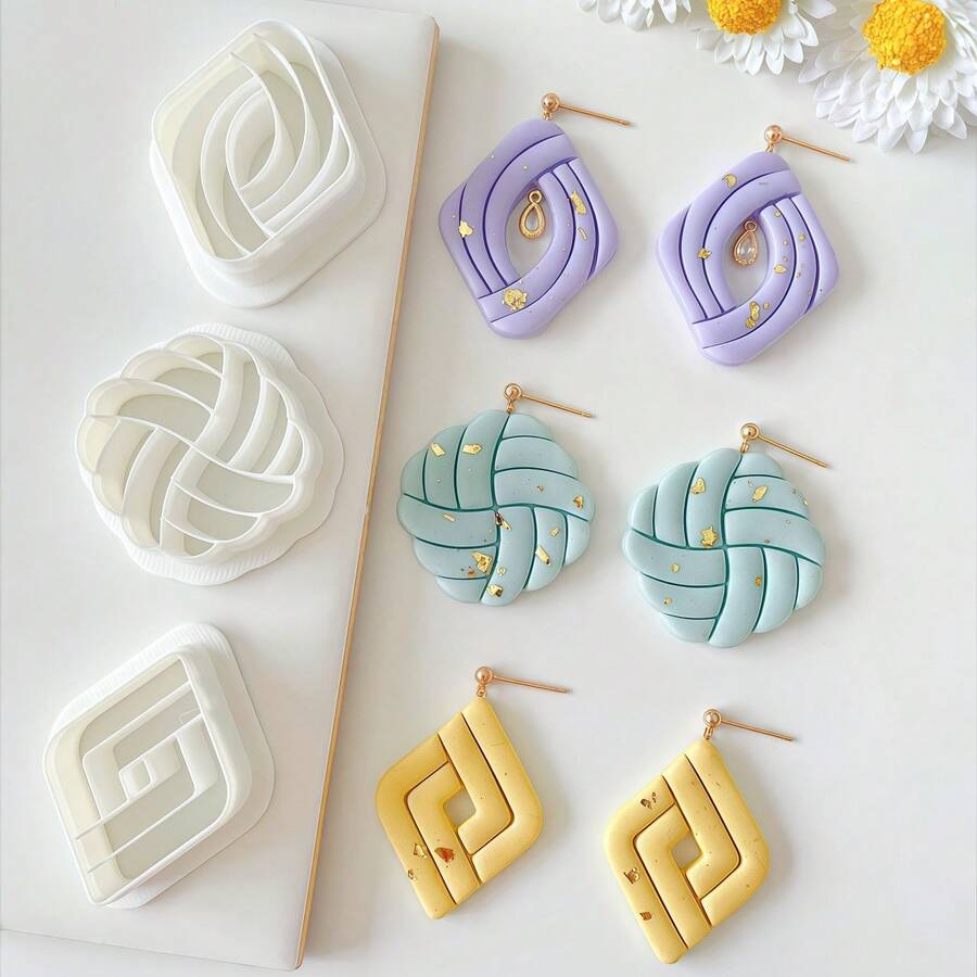 1pc/3pcs Geometric Shaped Soft Clay Earring Mold, DIY Jewelry Pendant Mold - White - View 1