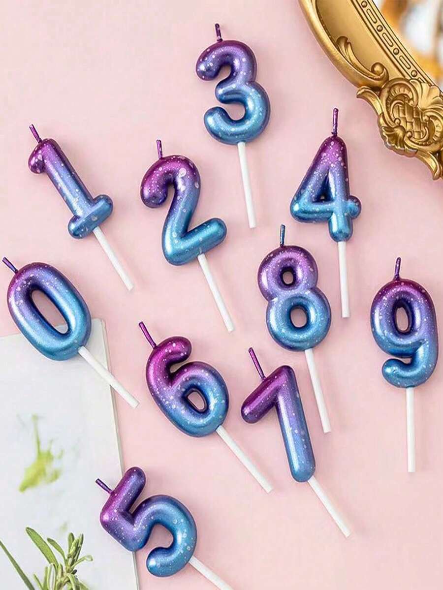 1个紫色和蓝色渐变数字0-9创意浪漫派对梦幻渐变蜡烛 - 查看 1