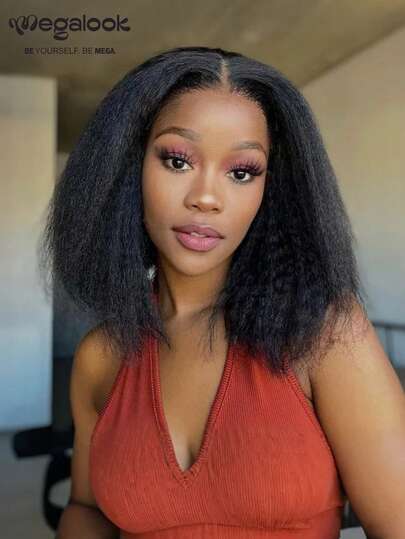 MEGALOOK Yaki 直发波波头假发，4x4蕾丝闭合，100%真人发丝，透明蕾丝自然发际线，短款波波头假发，自然色，8-14英寸 - 自然逼真，日常佩戴，适合办公室、办公室、僵尸新娘、万圣节派对、Y2K风格、度假装扮、户外角色扮演、校园、学校假期、圣诞节、派对、婚礼、节日等场合，适合女性