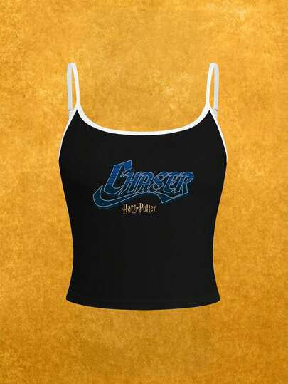 Whysmera SHEIN X Harry Potter Women's Contrast Color Camisole - Combines Cute Elements With Fashion, Showcasing Collaborative Playfulness