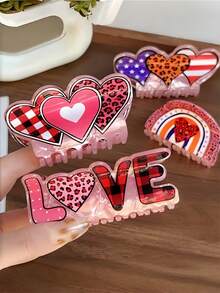 1个女士豹纹心形发爪夹，多功能发爪发夹，适合日常、约会及其他场合 - 彩色 - 查看 1