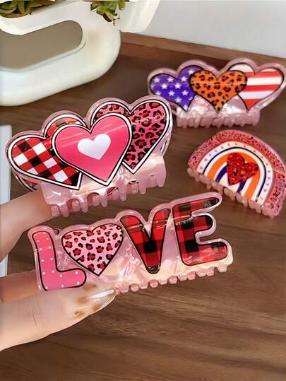 1个女士豹纹心形发爪夹，多功能发爪发夹，适合日常、约会及其他场合