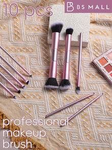 BS-MALL 10件套高品质化妆刷套装，含5个柔软化妆海绵，精准上妆，浅紫色双头眼影刷、粉底刷、腮红刷，不刺激皮肤，不掉毛 - 淡紫色 - 查看 8