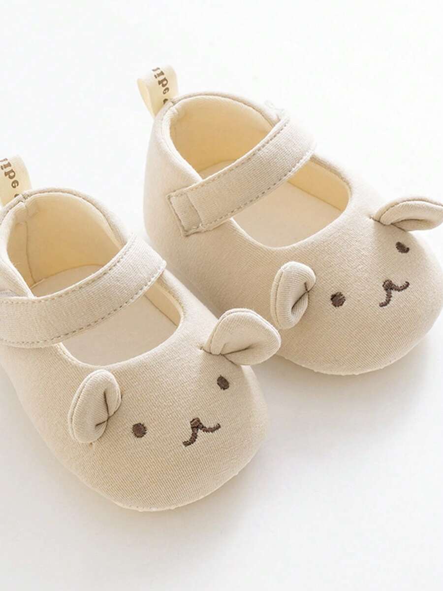 Baby Girl Dress Flats Soft Soles Cute Bear Embroidery Mary Jane Shoes Casual Walking Shoes For Newborn Toddler - Màu vàng - Xem 1