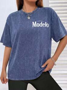 New American-Style Unisex Cotton T-Shirts Featuring Fun Retro Western Cowboy Cartoon Lettering Prints. Comfortable, Retro, Stylish, And Versatile Y2K Streetwear, A Must-Have For Commuting. Classic Niche Punk-Style Slim-Fit Black Crew Neck Short-Sleeved Washed T-Shirt. Comfortable Pure Cotton Washed Retro Series T-Shirts, Easily Creating A Retro Casual Look, Suitable For Daily Commutes, Casual Outings, Music Festivals, And Everyday Wear. Classic Retro Style, Men's Printed T-Shirts, Women's Printed T-Shirts. - 藍色 - 查看 4