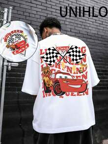 Disney McQueen Circuit 66 Print  Summer Casual Versatile Pure Cotton T-Shirt Suitable For Any Place - 白色 - 查看 1