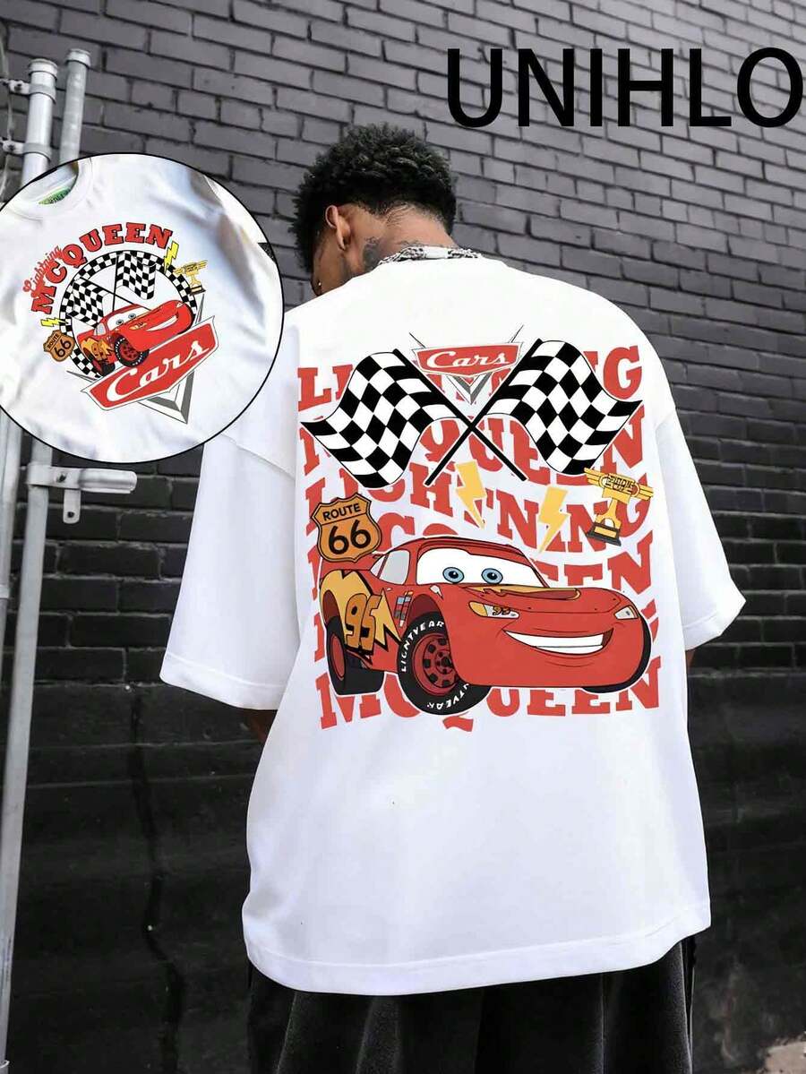 Disney McQueen Circuit 66 Print  Summer Casual Versatile Pure Cotton T-Shirt Suitable For Any Place - 白色 - 查看 1