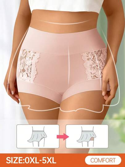QUASTI 1 pieza Bragas de talla grande para mujer de cintura alta con parches de encaje rosa, suaves y transpirables